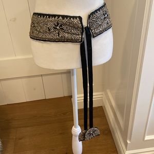 Vintage Indian tribal Beaded Sprint Sequin Metallic Satin statement Belt